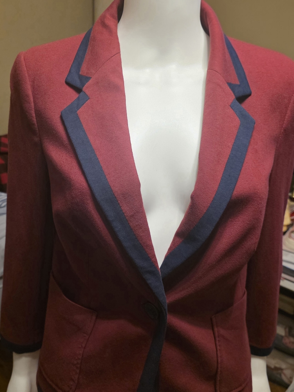 Women’s Deep Red Blazer with Navy Trim
